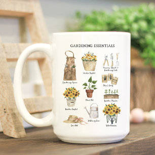 Watercolor Gardening Tools Sunflower Garden Coffee Mug