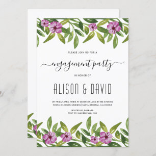 Watercolor garland purple wedding engagement party invitation