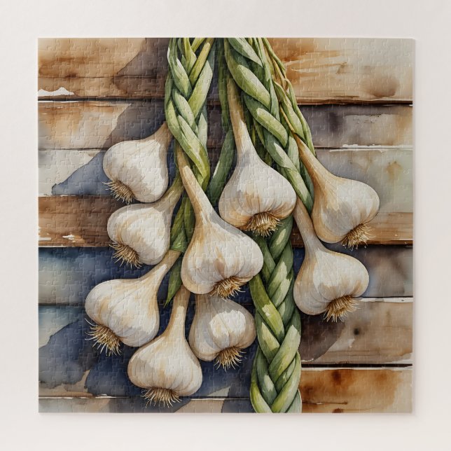 Watercolor Garlic Braid Rustic Jigsaw Puzzle (Vertical)