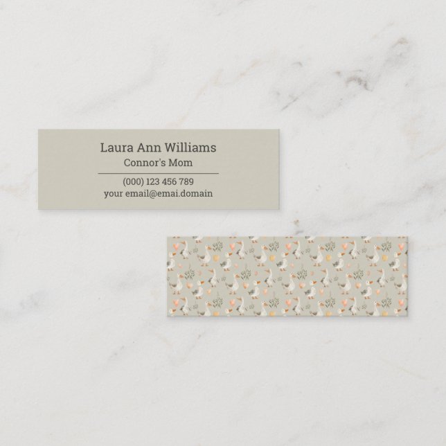 Watercolor Geese Mummy Playdate Mini Calling Card (Front/Back)