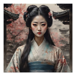 Watercolor Geisha no 10 Poster