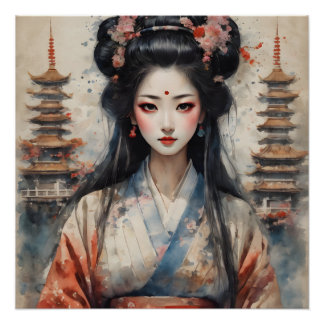 Watercolor Geisha no 2 Poster