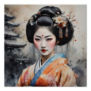 Watercolor Geisha no 5 Poster