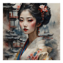Watercolor Geisha no 8