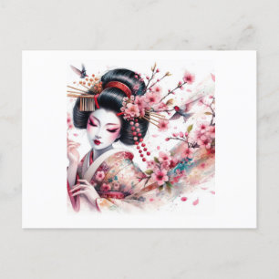 watercolor geisha postcard