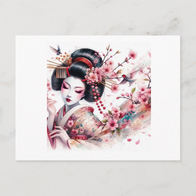 watercolor geisha postcard (Front)