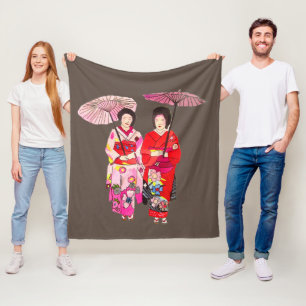 Watercolor Geisha with kimono art theme Japan Fleece Blanket