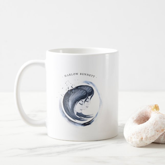 Watercolor Gemini Astrology Zodiac Sign | Monogram Coffee Mug (With Donut)