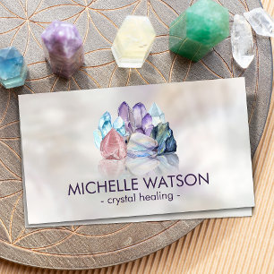 Watercolor gemstones - crystals on pearl business card