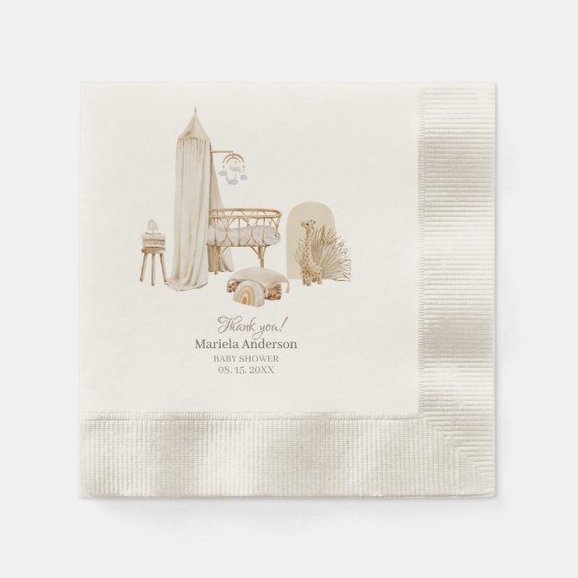 watercolor Gender Neutral Boho Nursery baby shower Napkin (Front)