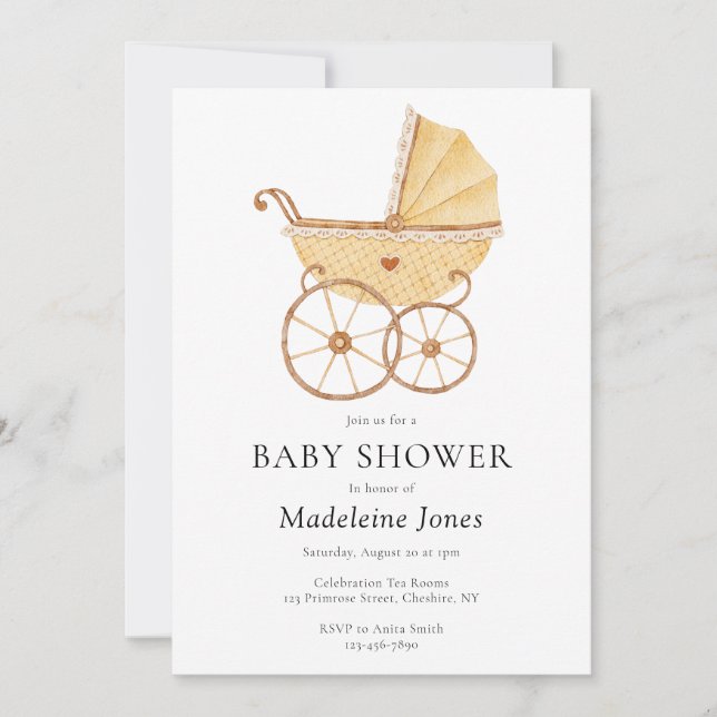 Watercolor Gender Neutral Stroller Baby Shower Invitation (Front)
