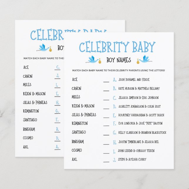 Watercolor Gender Reveal Celebrity Baby Boy Names (Front/Back)
