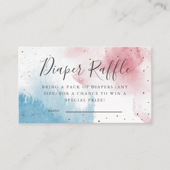 Watercolor Gender Reveal Diaper Raffle Ticket  Enclosure Card (Front)