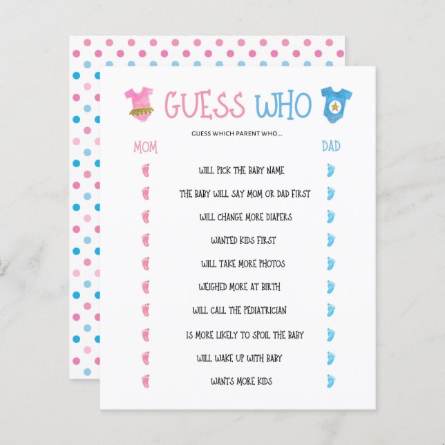 Watercolor Gender Reveal Guess Who Game (Front/Back)