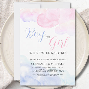 Watercolor Gender Reveal Party Boy Or Girl Invitation