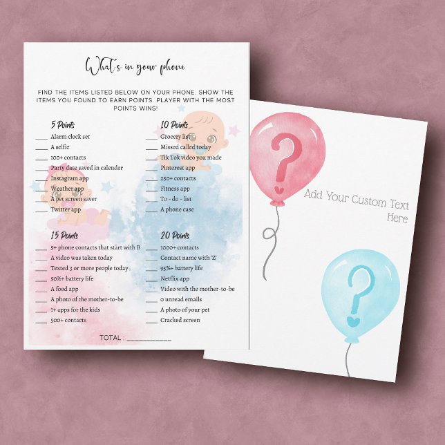 Watercolor Gender Reveal Party Game Card (Creator Uploaded)