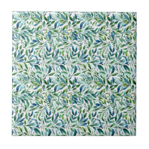 Watercolor Gentle Leaf Botanical Pattern Ceramic Tile