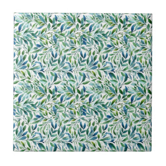 Watercolor Gentle Leaf Botanical Pattern Ceramic Tile