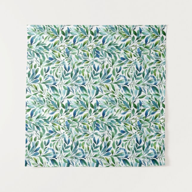 Watercolor Gentle Leaf Botanical Pattern Tapestry (Front)