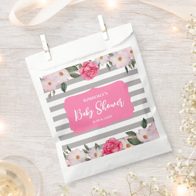 Watercolor Gentle Pink White Roses Baby Shower Favour Bag (Clipped)