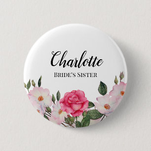 Watercolor Gentle Pink White Roses Birthday Edible 6 Cm Round Badge