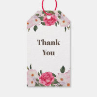 Watercolor Gentle Pink White Roses Thank You