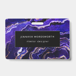Watercolor Geode Deep Blue Purple Agate ID Badge