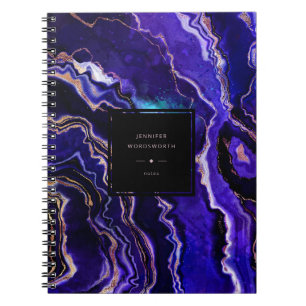 Watercolor Geode Deep Blue Purple Rose Gold Agate Notebook