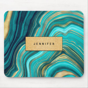 Watercolor Geode Green Agate Malachite Mouse Pad