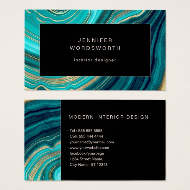 Watercolor Geode Green Black Agate Malachite (Front & Back)