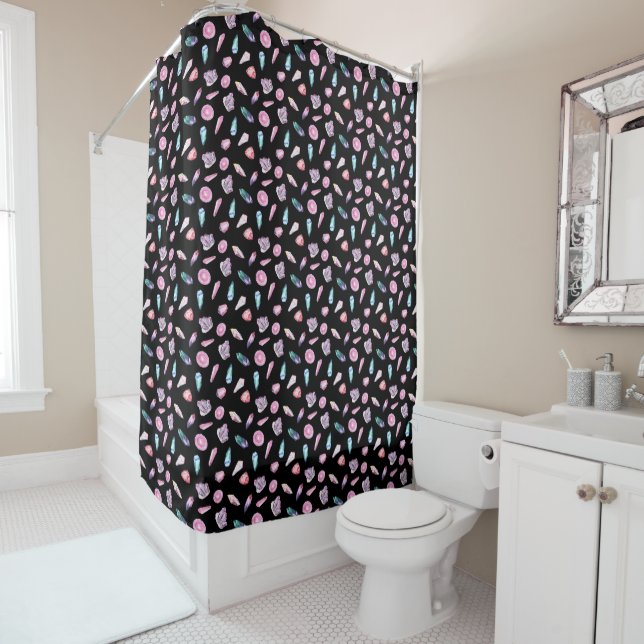 Watercolor Geodes and Crystals Pattern Shower Curtain (In Situ)