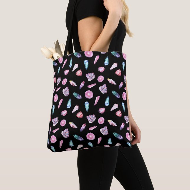 Watercolor Geodes and Crystals Pattern Tote Bag (Close Up)