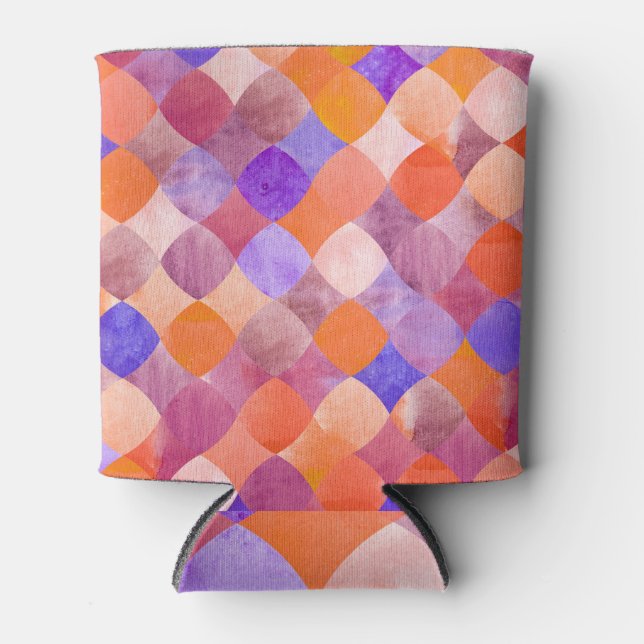 Watercolor geometric, Arab fish scales. Can Cooler (Front)