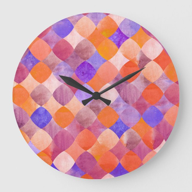 Watercolor geometric, Arab fish scales. Large Clock (Front)
