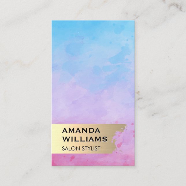 Watercolor Geometric Background | Gold Brushed Business Card (Front)