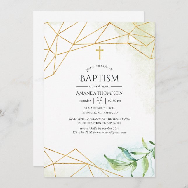 Watercolor Geometric Baptism Invitation (Front/Back)