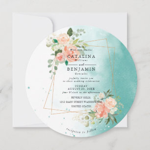 Watercolor Geometric Blush Pink Floral Wedding In Invitation