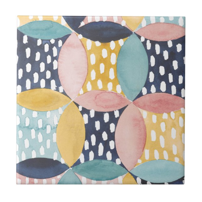 Watercolor Geometric Circles Ceramic Tile (Front)
