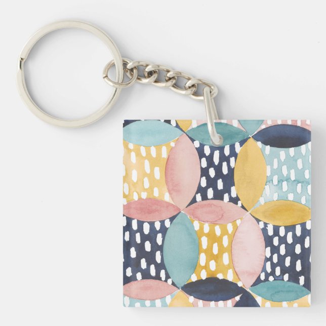 Watercolor Geometric Circles Key Ring (Front)