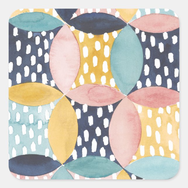 Watercolor Geometric Circles Square Sticker (Front)