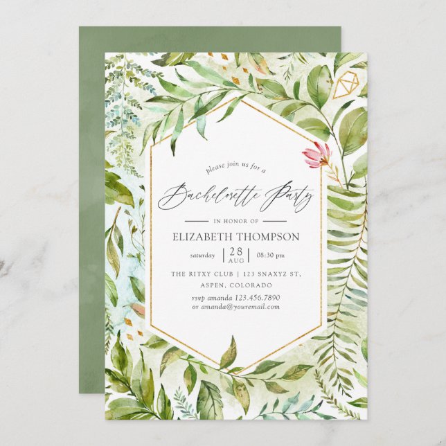Watercolor Geometric Crystal Bachelorette Party Invitation (Front/Back)