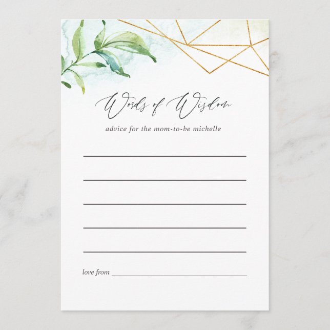 Watercolor Geometric Crystal Bridal Shower Advice Card (Front)