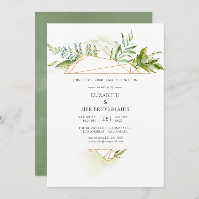 Watercolor Geometric Crystal Bridesmaids Luncheon Invitation (Front/Back)