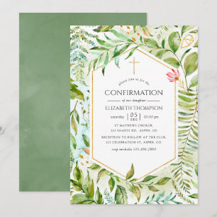 Watercolor Geometric Crystal Greenery Confirmation Invitation