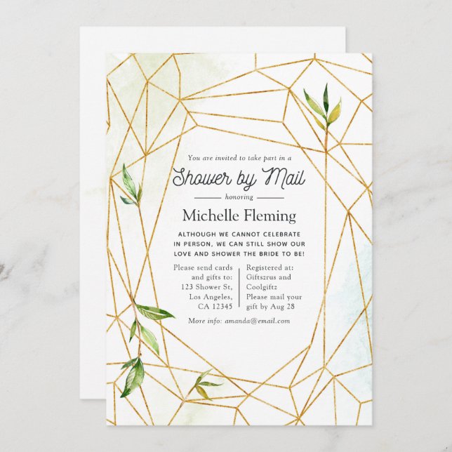 Watercolor Geometric Crystal Shower by Mail Invitation (Front/Back)