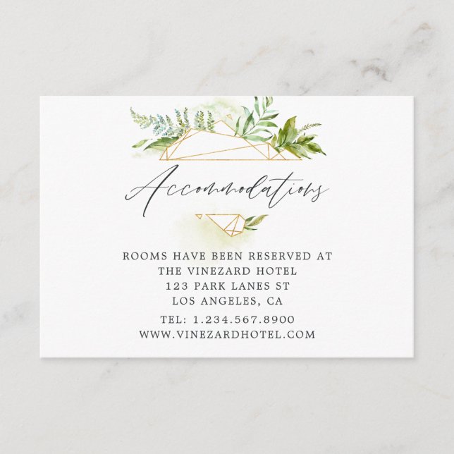 Watercolor Geometric Crystal Wedding Accommodation Enclosure Card (Front)