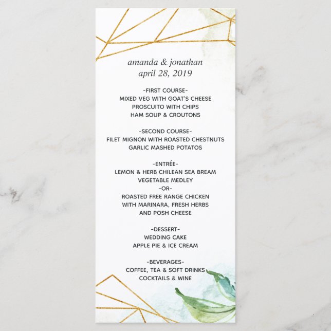 Watercolor Geometric Crystal Wedding Menu (Front)