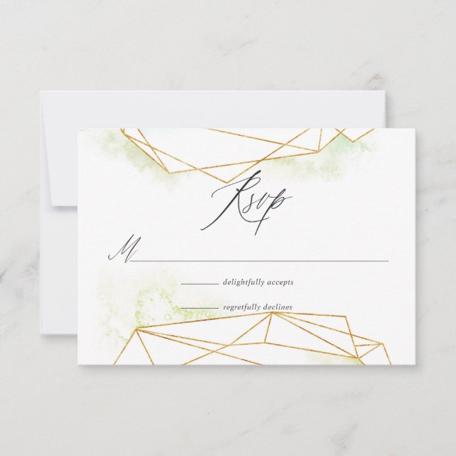 Watercolor Geometric Crystal Wedding RSVP Card (Front)