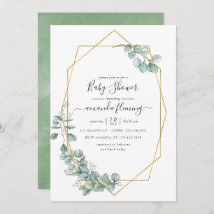 Watercolor Geometric Eucalyptus baby Shower Invitation