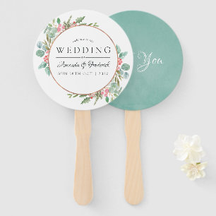 Watercolor Geometric Eucalyptus Christmas Wedding Hand Fan